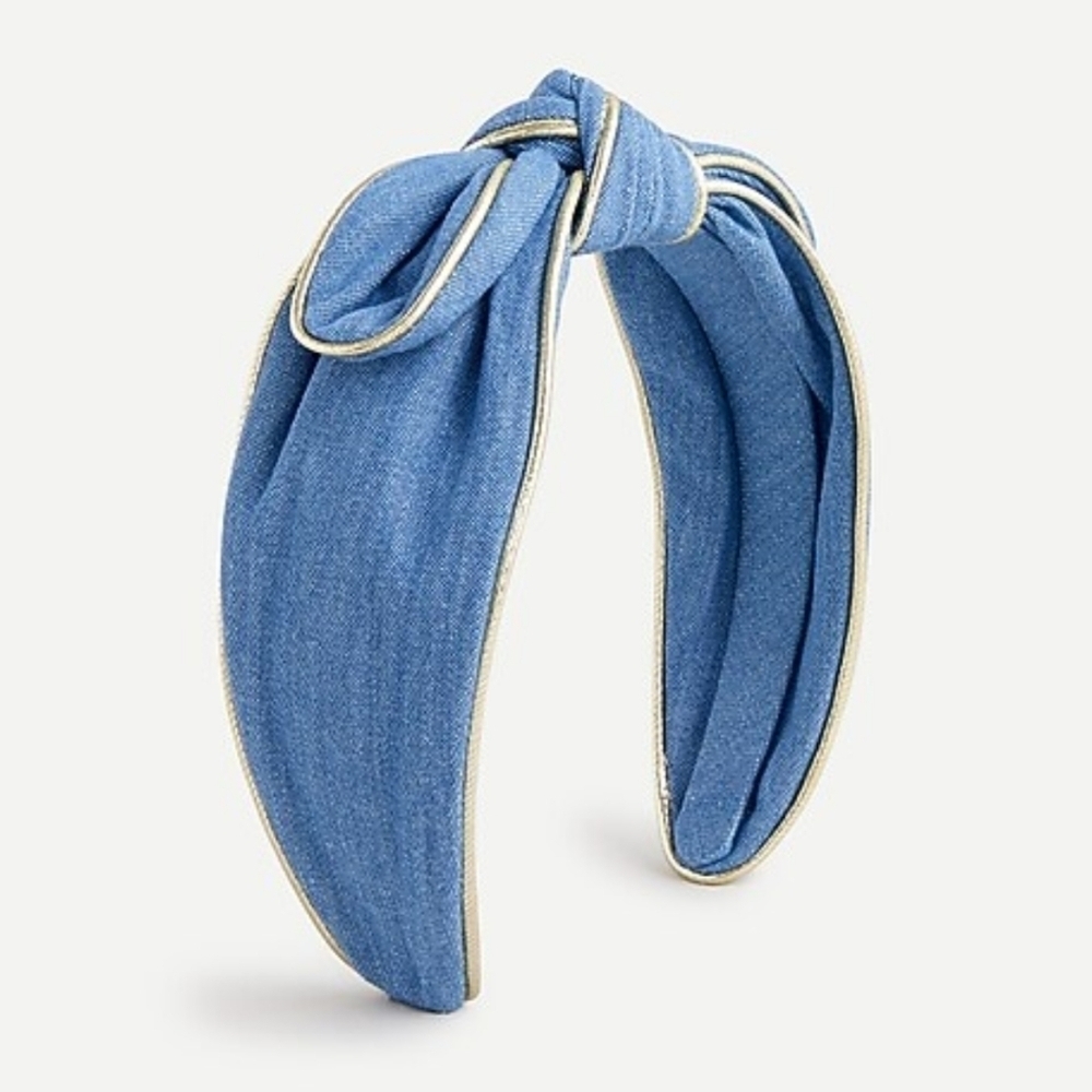 New! J. Crew Crewcuts Girl’s Bow Tie Blue Denim Gold Trim Headband